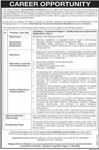 Latest NBP Jobs 2024-National Bank of Pakistan Jobs