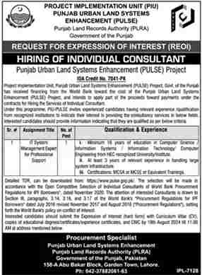 Latest Punjab Land Record Authority Jobs 2024-Download Advertisement