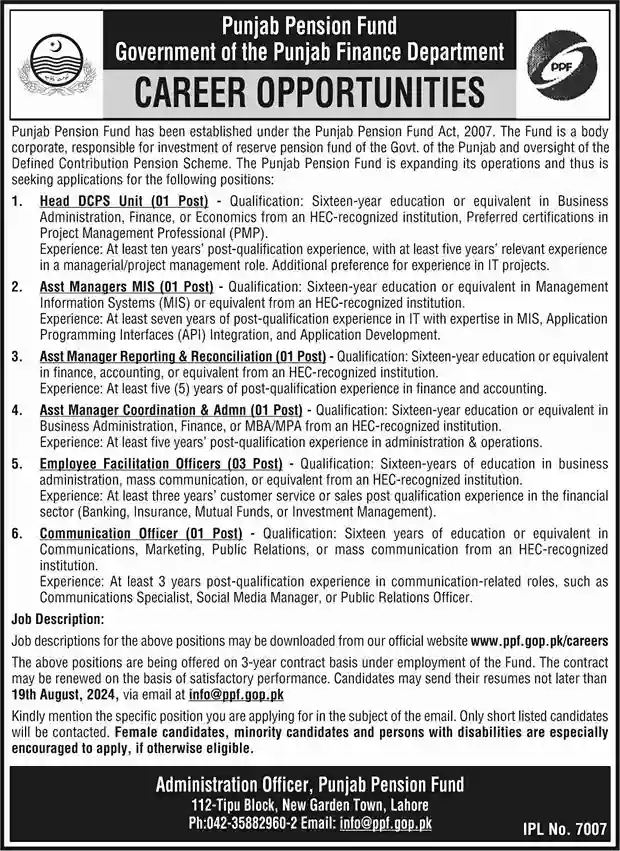 Latest Finance Department Punjab Jobs 2024-Advertisement