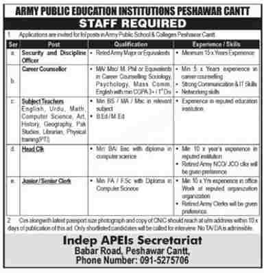 Latest Army Public Education Institution Jobs in Peshawar Cantt August 2024-Apply
