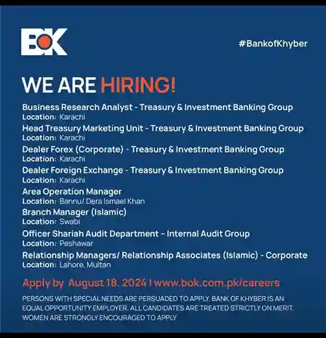 Latest Bank of Khyber BOK Jobs 2024-Download Advertisement
