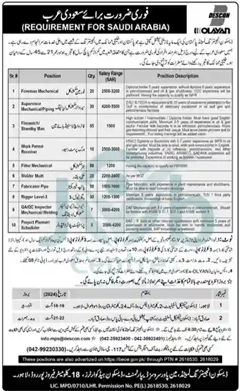 New Descon Engineering Limited Jobs 2024 In Saudi Arabi