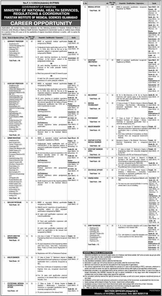 Latest Pakistan Institute of Medical Sciences PIMS Jobs 2024-Apply Online