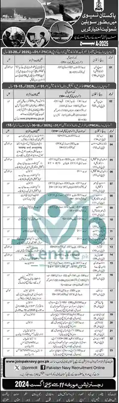 Join Pak Navy Jobs as Civilian Jobs August 2024 Batch A-2025