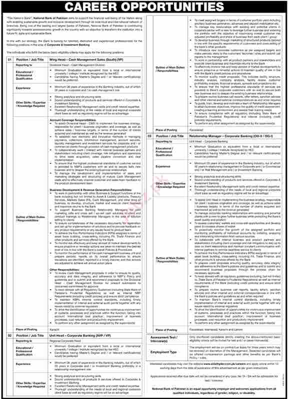 Latest NBP National Bank of Pakistan Jobs 2024 Advertisement