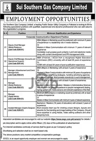 Latest Sui Southern Gas Company Limited Jobs 2024-Advertisement