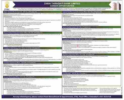 Latest Zarai Taraqiati Bank Limited Jobs in Karachi August 2024 Advertisement