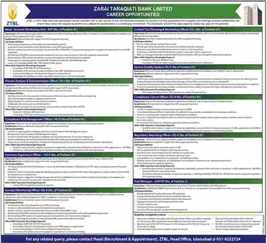 Latest ZTBL Zarai Taraqiati Bank Limited Jobs 2024-Advertisement