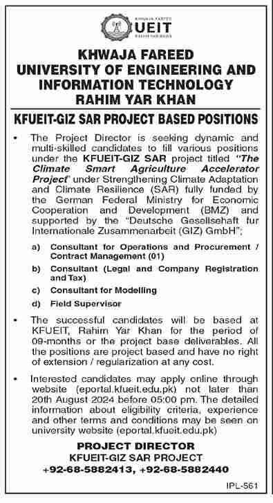 Latest KFUEIT Jobs 2024-Khawaja Fareed University of Engineering & Information Technology Jobs