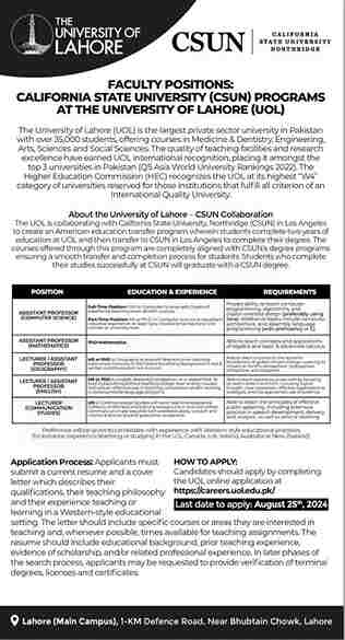 Latest UOL Jobs 2024-University of Lahore Jobs
